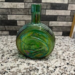 Wheaton FDR/Franklin D. Roosevelt Green Carnival Glass Bottle